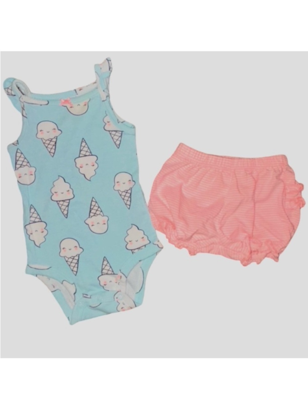 Carter's Pink and Blue Ice Cream Cone Baby Girl Romper Set Size 6 months Summer